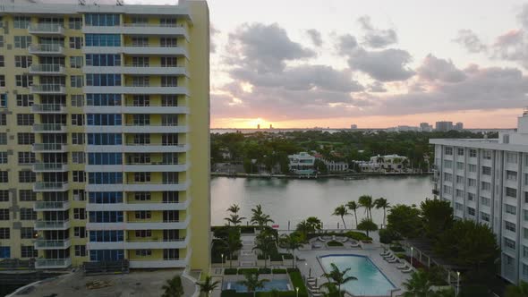 Forwards Fly Above Vacation Resort in Tropical Destination