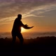 Men Warrior Monk Practicing Silhouette Tai Chi Karate Kung Fu on the Rocky Stones Horizon at Sunset - VideoHive Item for Sale