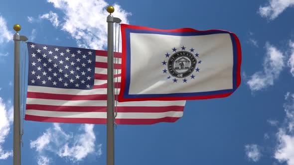 Usa Flag Vs Savannah City Flag Georgia  On Flagpole