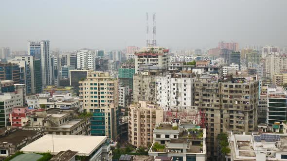 High Angle View of Dhaka City Residential and Financial Buildings at Sunny Day