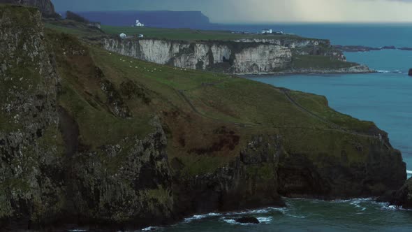 Carrick-a-Rede Rope Bridge, part of the Causeway Coastal Route on the north coast of Northern Irelan