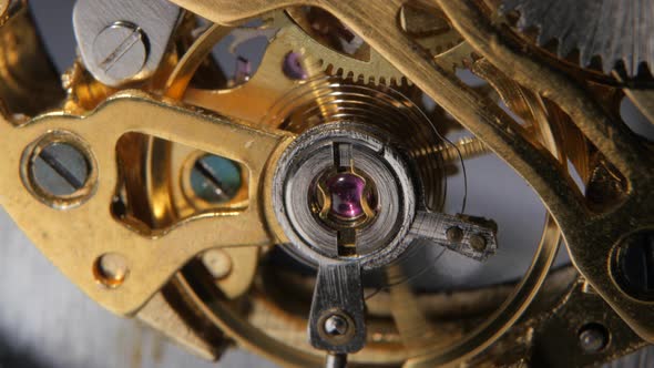 Watch Mechanism. Gears Mechanical Clock. Close Up