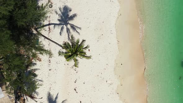Aerial drone shot sky of tropical coastline beach vacation by shallow water and white sand backgroun