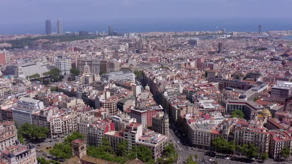 Barcelona City in Spain Streets with Vehicles in the Summer