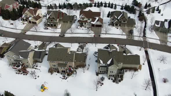 Suburban Neighborhood Housing Real Estate Drone in Winter Aerial