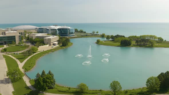 Beautiful Aerial View of The Lakefill at Northwestern University on Picturesque Summer Day