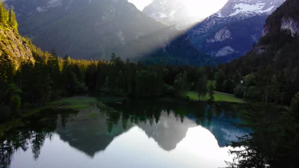 Beautiful view on an with Mountains in Schiederweiher in Upper Austria Drone Video