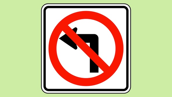 No Left Turn Road Sign Animation With Restricted Symbol