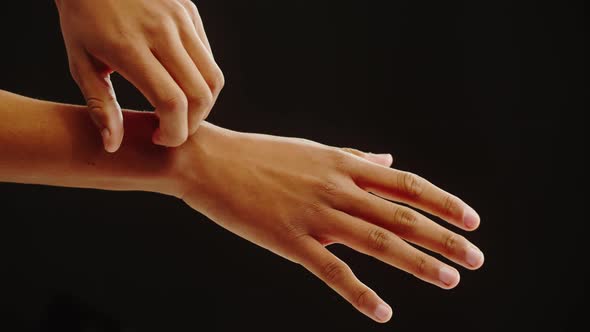 Black Skin Texture Closeup Hand Palm on Black Background