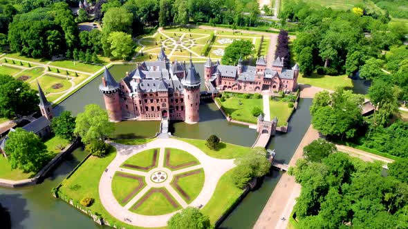 Old Historical Garden at Castle De Haar Netherlands Utrecht on a Bright Summer Day