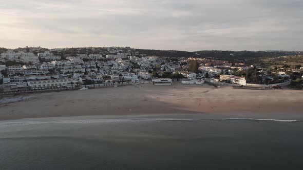 Empty beach Praia da Luz, Algarve. Tourist off season. Quiet seaside holidays concept