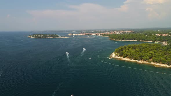 Drone panorama view showing seaside city of Pore?, Istria, Croatia