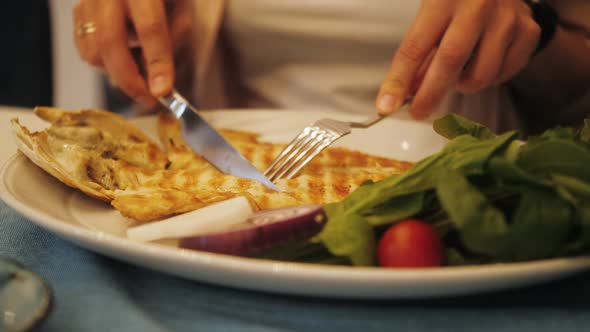 Grilled Tasty White Fish on White Plate with Vegetables