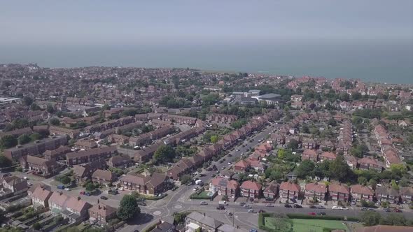 Drone shot of multiple houses and streets in Kent.