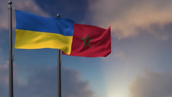 Morocco Flag Waving Along With The National Flag Of The Ukraine - 2K