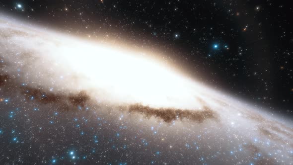 Starship Flies at the Speed of Ligh Near the Center of the Milky Way Galaxy in Space