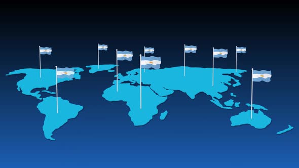 Argentina Flag Fly Animated On Planet Earth Map