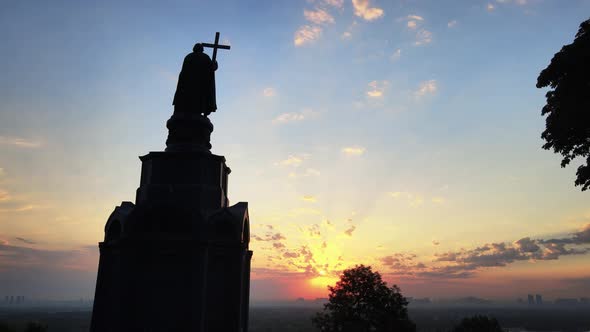 Kyiv, Ukraine : Monument To Vladimir the Great at Dawn in the Morning