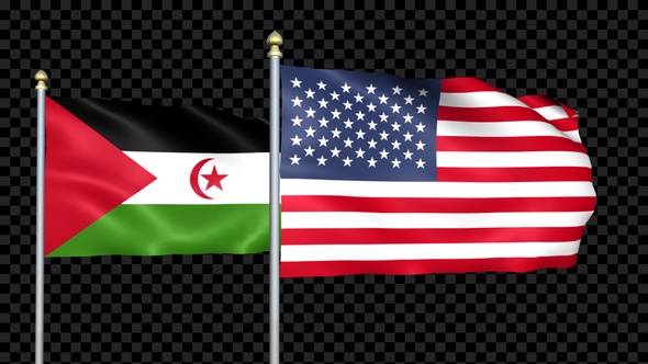 Western Sahara And United States Two Countries Flags Waving