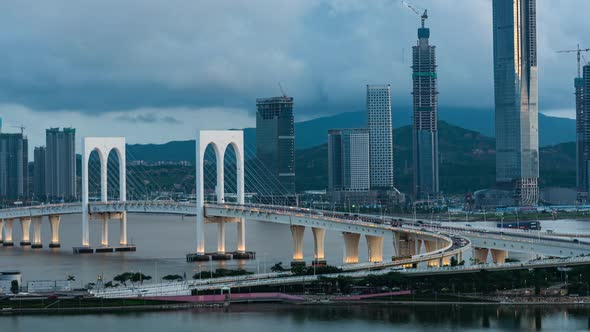 Macau Bridge Day To Night Time Lapse Of Macau China : 4k