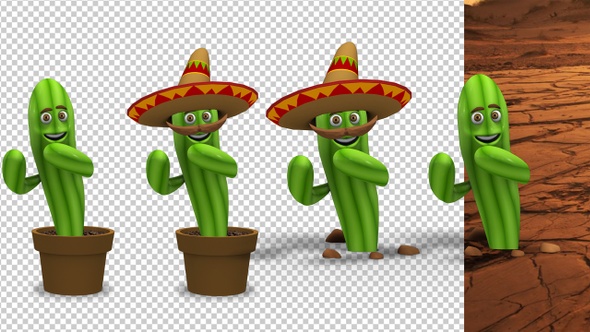 Dancing Cactus Cartoon Character (4-Pack)