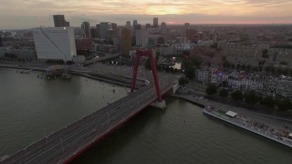 Rotterdam in the evening, aerial view