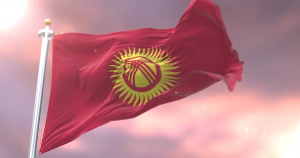 Flag of Kyrgyzstan at Sunset