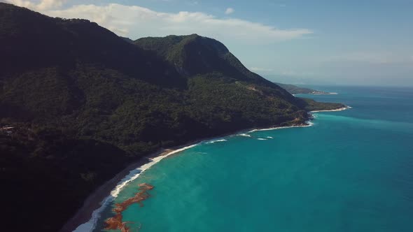 4k 24 Fps Dron Shoot Of Miuntains In The Caribbean Beach With Tropical Colors