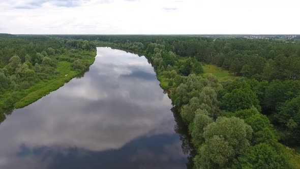 Drone Shot of Neman River in the Summer