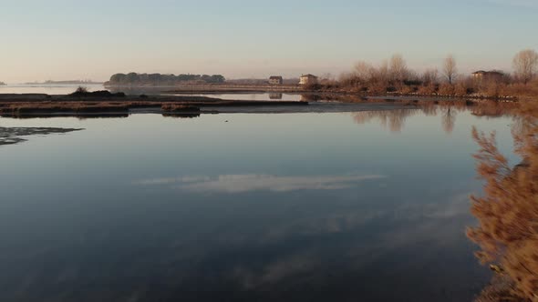 Drone view of the lagoon in Grado, Italy