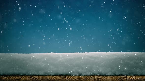 winter Christmas background with snow on the wood