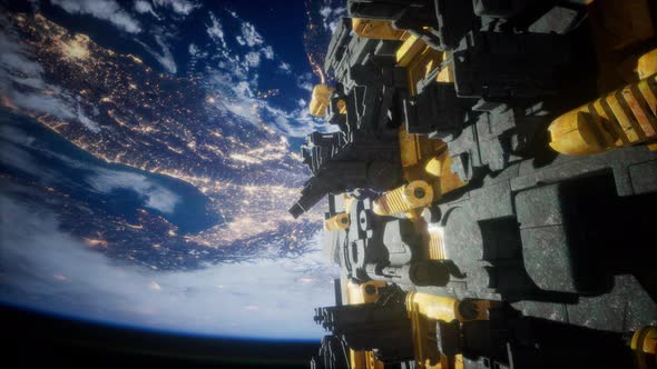 Spaceship with View on Space and Planet Earth alt