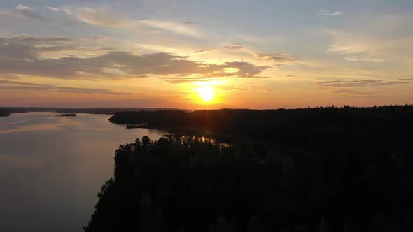 Lake Ladoga at Sunset. Lekhmalakhti Bay. Russia. Aerial View