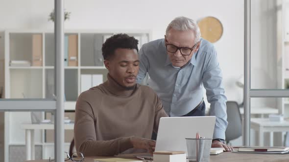 Caucasian Manager and Black Associate Discussing Project on Laptop