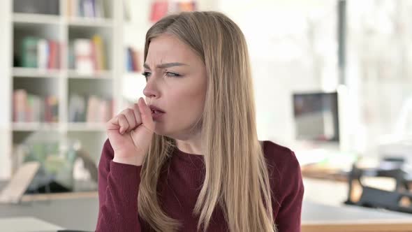 Portrait of Sick Young Woman Coughing Allergy