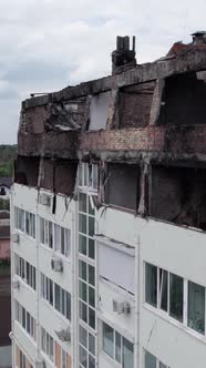 Vertical Video of a Wartorn Apartment Building in Ukraine