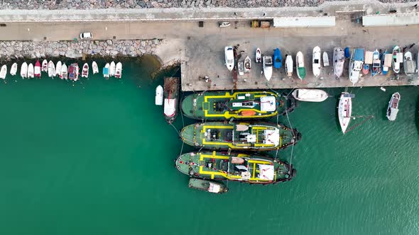 Ship tractor in the port Aerial view 4 K