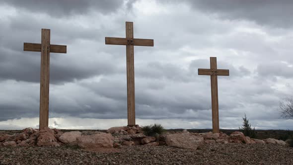 Three Christian Crosses with Storm Clouds Timelapse Zoom In