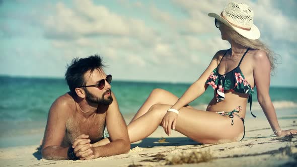 Honeymoon Holidays On Mexico Or Jamaica. Romantic Couple Enjoying Relaxing Ocean On Caribbean Resort