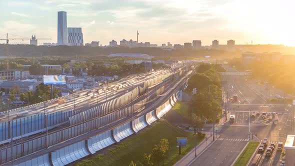 The Third Ring Road at Sunset Timelapse Aerial View From Rooftop