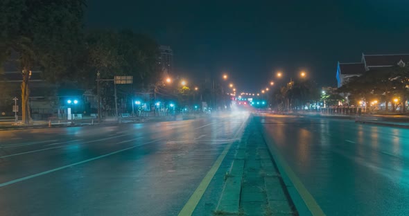 Hyperlapse of Night City Traffic on Street Intersection. Timelapse of Cars and Motorbikes Movement