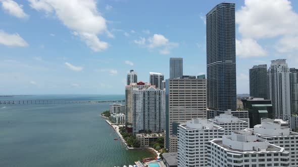 Miami Downtown Waterfront Buildings Drone Aerial View of Cityscape and Bayfront