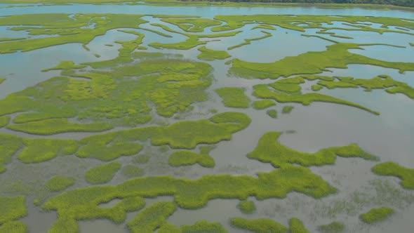 drone shots of the sand dunes and marsh lands at the coast