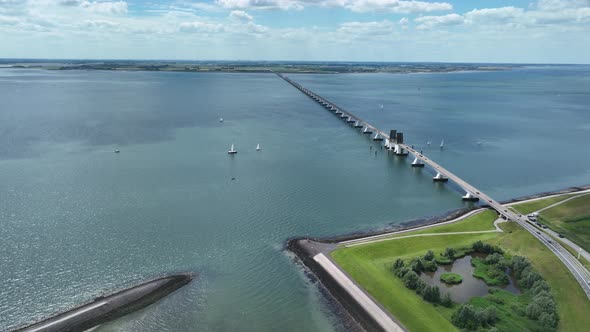 Zeelandbridge Infinity Bridge in the Distance Aerial Drone View