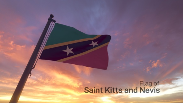 Saint Kitts and Nevis Flag on a Flagpole V3