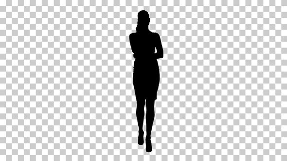 Silhouette Business Woman Walking, Alpha Channel