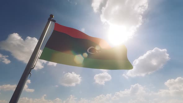 Libya Flag on a Flagpole V2 - 4K