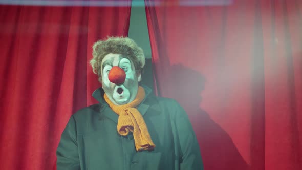 Clown Walking on Stage and Performing Comedy