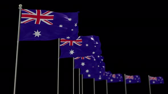 Australia Row Of Flags Animation Include Alpha Channel