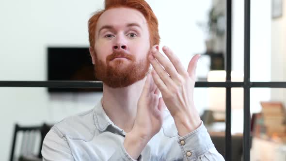 Clapping Man at Work, Portrait of Applauding Man